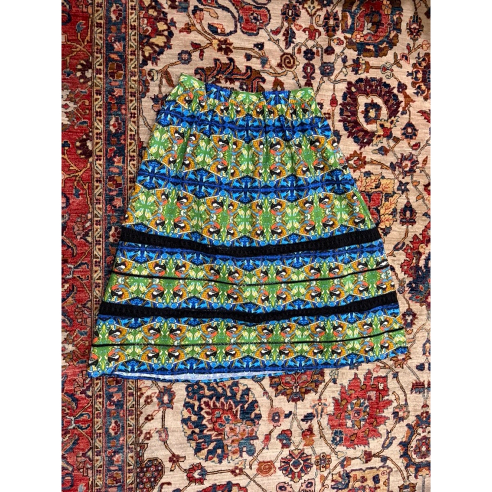 Sam Edelman Parrot Tropical Print A Line Skirt Lace Trim Blue Green Size 6